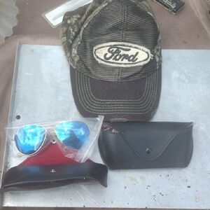 Ford Camo Cap and Blue Aviator Sunglasses